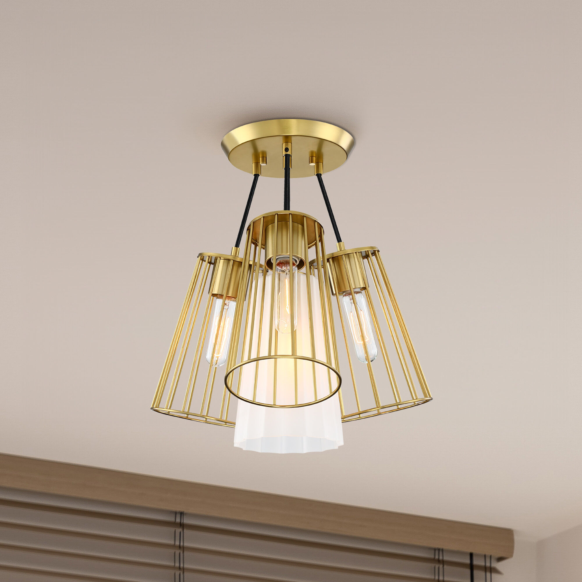 Liana 4 Light 17.5 inch Brushed Gold Semi Flush Mount Ceiling Light